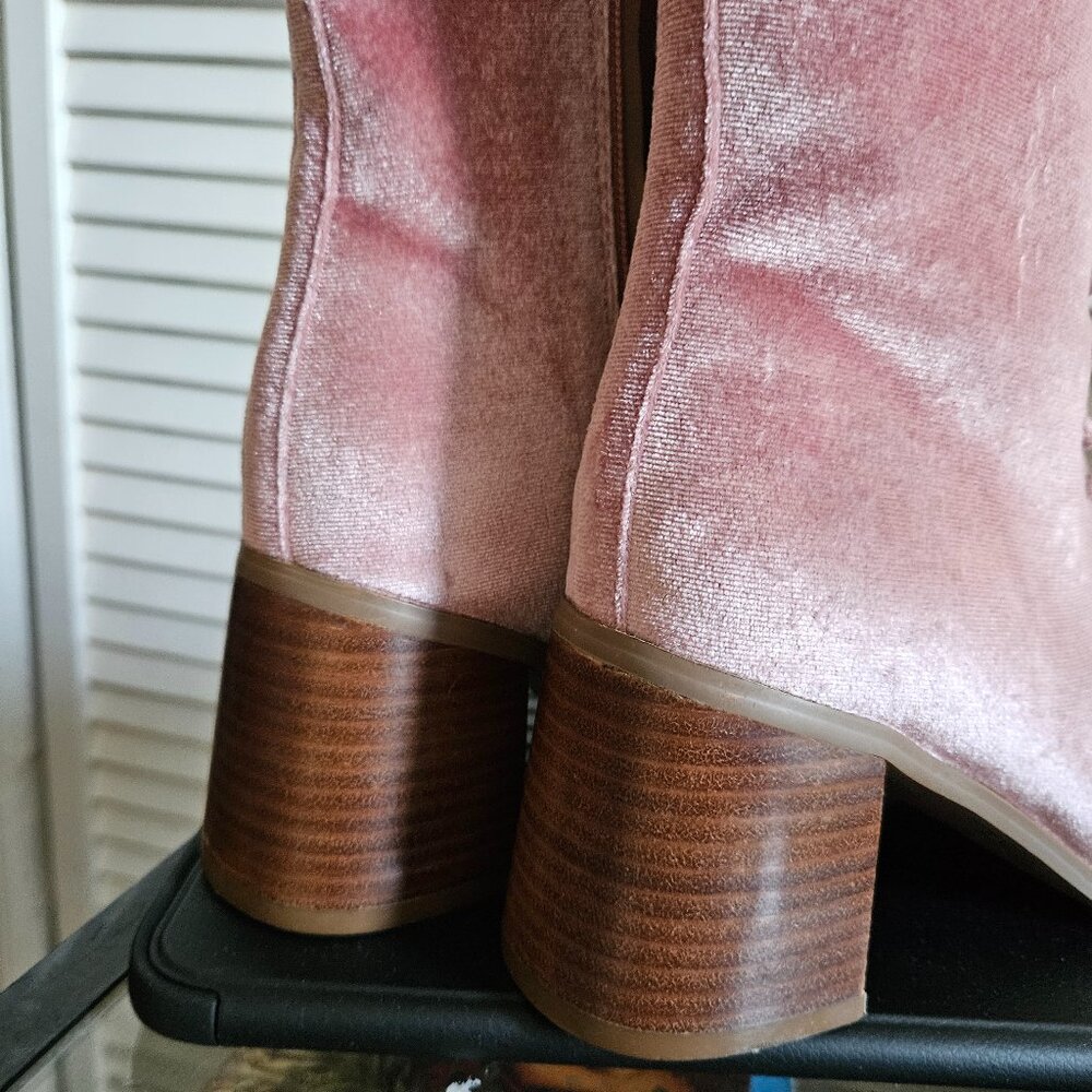 CROWN & IVY SANNA Pink Grandma Prairie Lace-Up Boots Crushed Velvet Cosplay Sz.7 - Picture 7 of 12